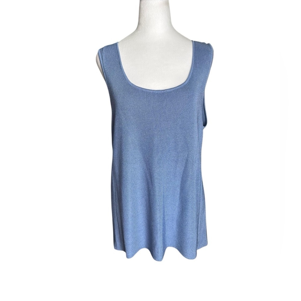 Linda Allard Ellen Tracy Blue Sleeveless Ribbed Tank Silk Top Size 1X